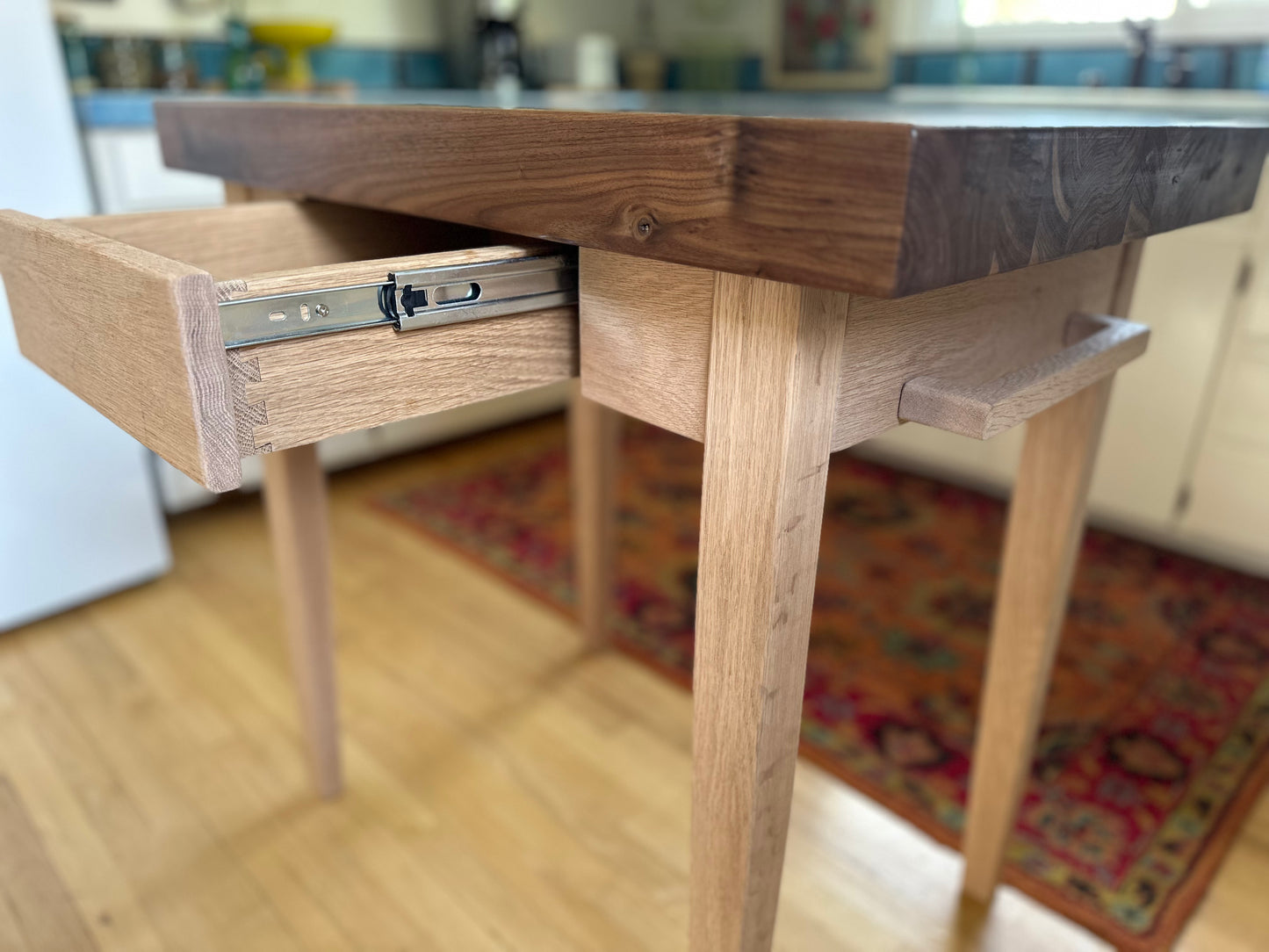 Butcher Block Table Kitchen Island Walnut & Red Oak