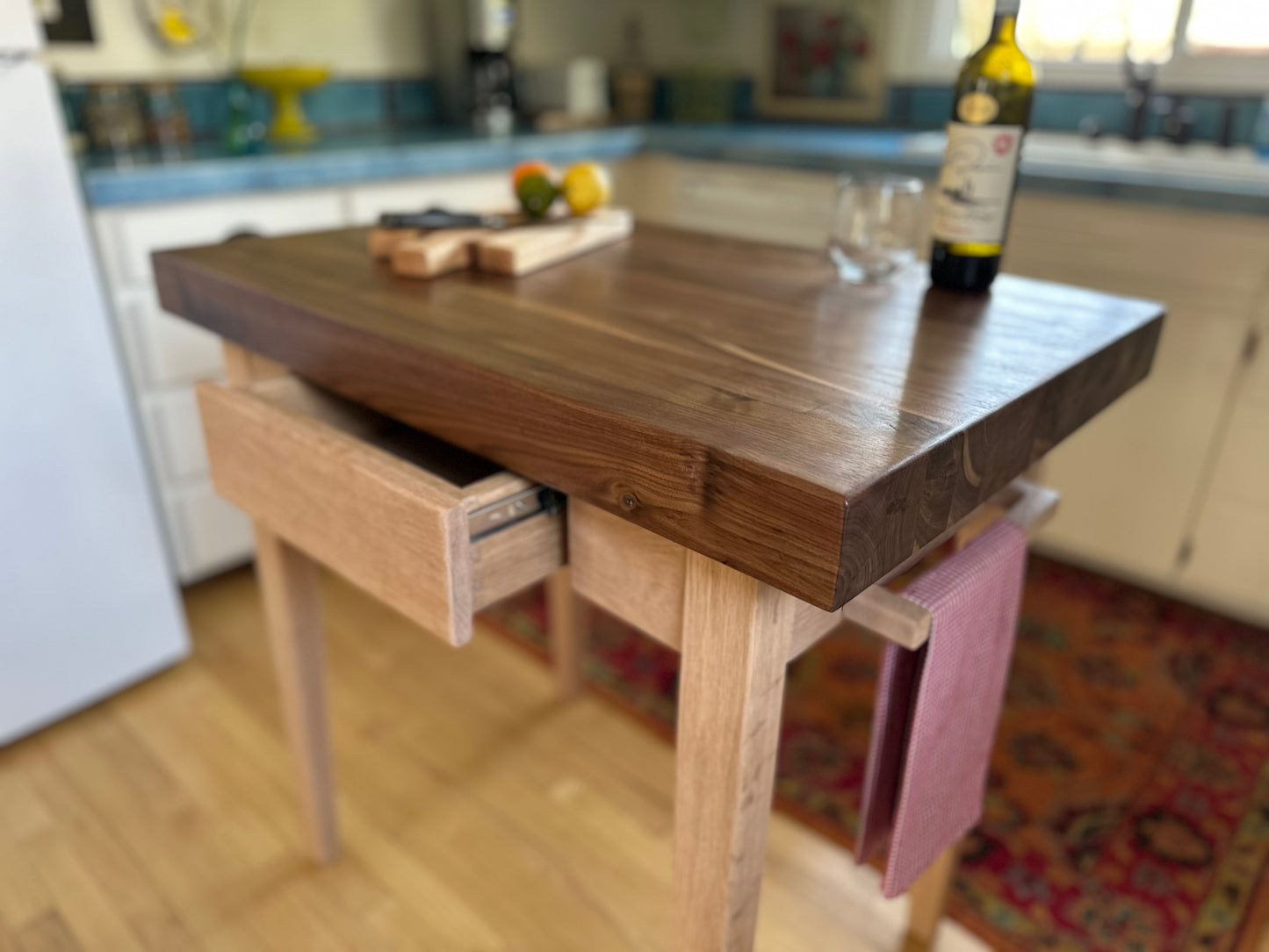 Butcher Block Table Kitchen Island Walnut & Red Oak