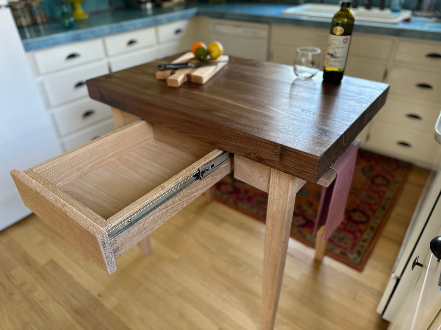 Butcher Block Table Kitchen Island Walnut & Red Oak