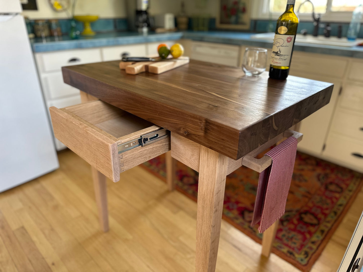 Butcher Block Table Kitchen Island Walnut & Red Oak