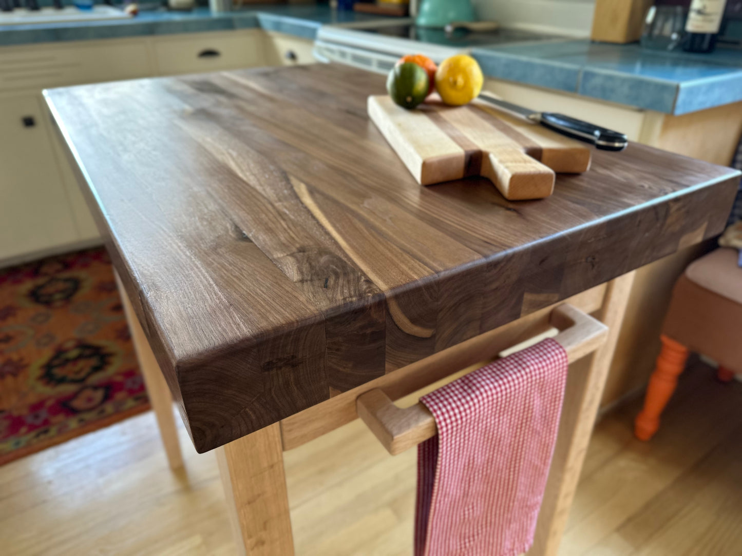 Butcher Block Table Kitchen Island Walnut & Red Oak