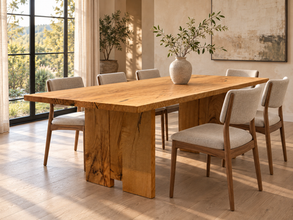 Three Sisters Dining Table: Solid White Oak Hardwood Table With Sculptural Panel Legs, Warm Modern Rustic Design Handmade in Oregon