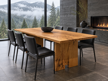 Three Sisters Dining Table: Solid White Oak Hardwood Table With Sculptural Panel Legs, Warm Modern Rustic Design Handmade in Oregon