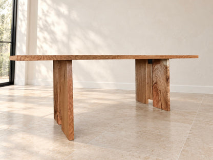 Three Sisters Dining Table: Solid White Oak Hardwood Table With Sculptural Panel Legs, Warm Modern Rustic Design Handmade in Oregon
