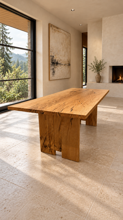 Three Sisters Dining Table: Solid White Oak Hardwood Table With Sculptural Panel Legs, Warm Modern Rustic Design Handmade in Oregon