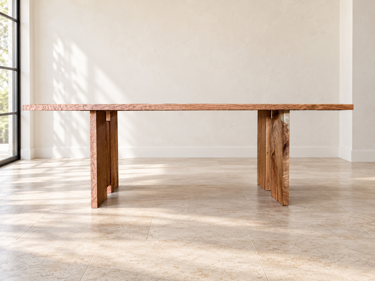 Three Sisters Dining Table: Solid White Oak Hardwood Table With Sculptural Panel Legs, Warm Modern Rustic Design Handmade in Oregon