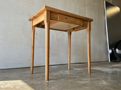 Kitchen Island in White Oak Hardwood, Butcher Block Table with Dovetailed Drawer, Towel Bar, Hand-turned and Tapered Legs