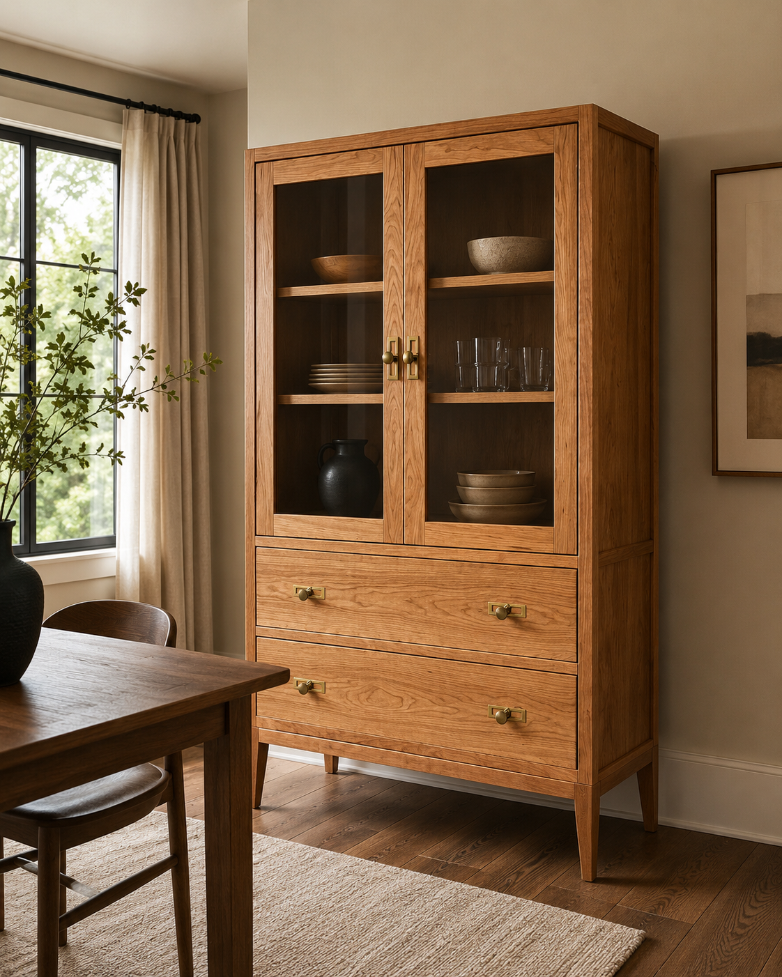 Solid Cherry Glass Display Cabinet